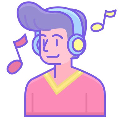 Kulaklıkla müzik dinleyen adam vektör çizimi tasarımı
