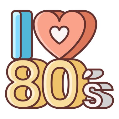 Mutlu 80 'ler. Doğum günü kartı çizimleri. kalp aşkı metni