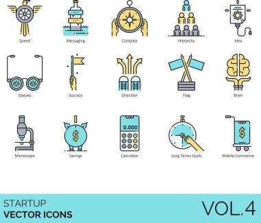 Başlangıç simgeleri hız, mesajlaşma, pusula, hiyerarşi, fikir, gözlük, başarı, yön, bayrak, beyin, mikroskop, tasarruflar, hesap makinesi, uzun vadeli hedefler, mobil ticaret.