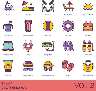 Ada, sahil, hamak, zincir, günbatımı, kum kovası, şilte, hayat kurtarıcı, ceket, yüzme pantolonu, bikini, dalış maskesi, yüzgeç, tank, güneş kremi, erkek, kadın aksesuarları, sandaletler,.