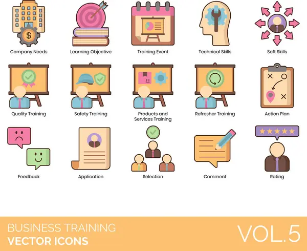stock vector Business Training Icons including Career, CEO, Classroom, Coaching, College, Comment, Needs, Company, Competence, Conference, Course, Day Release, Demonstration, Development, Disengaged, Training