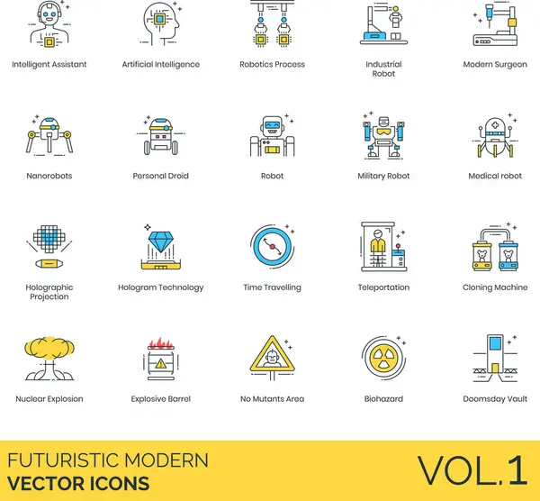 Icone Moderne Futuristiche Tra Cui Assistente Intelligente Intelligenza Artificiale Processo — Vettoriale Stock