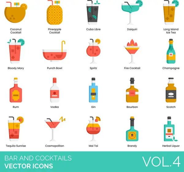 Bar Cocktails Icons Including Vector Icons Alcoholic Drink Bar Counter Stock Illustration