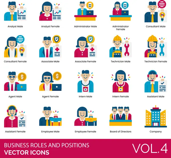 Εικόνες Business Roles Positions Συμπεριλαμβανομένων Vector Icons Accountant Administrator Agent Royalty Free Διανύσματα Αρχείου