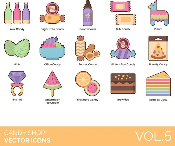 Candy Shop Pictogrammen Waaronder Biscuit Bonbon Bulk Candy Butterscotch Cake Rechtenvrije Stockvectors