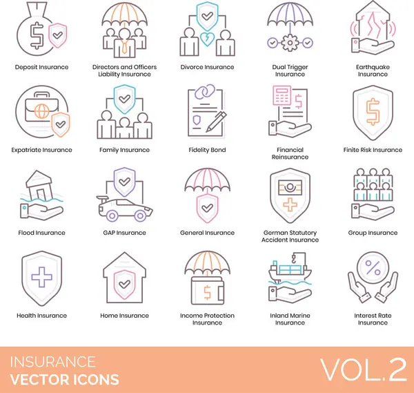 Insurance Icons Including Deposit Director Officer Liability Divorce Dual Trigger Royalty Free Stock Vectors