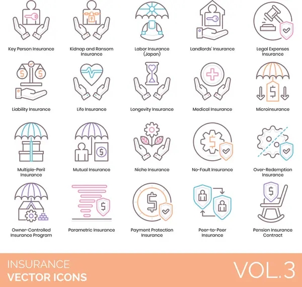 Insurance Icons Including Key Person Kidnap Ransom Labor Landlord Legal Royalty Free Stock Vectors