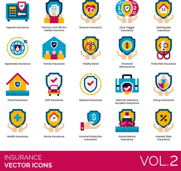 Insurance Icons Including Deposit Director Officer Liability Divorce Dual Trigger Vector Graphics