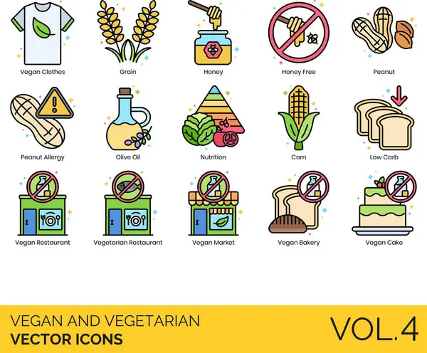 Icone Vegane Vegetariane Tra Cui Vegan Friendly Mercato Opzione Prodotto Grafiche Vettoriali