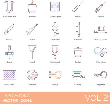 Laboratuvar simgeleri ayarlandı, vektör illüstrasyonu 