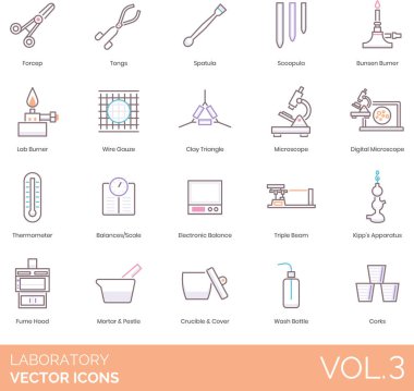 Laboratuvar simgeleri ayarlandı, vektör illüstrasyonu 