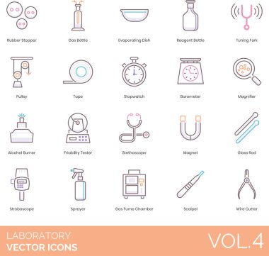 Laboratuvar simgeleri ayarlandı, vektör illüstrasyonu 