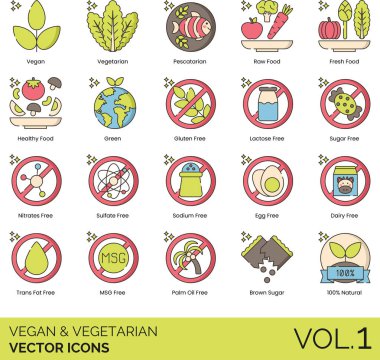 Vejetaryen ve Vejetaryen Simgeleri, vektör illüstrasyonu  