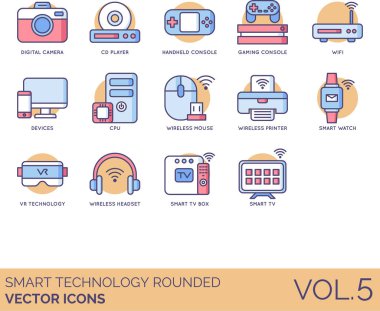 Akıllı teknoloji simgeleri koleksiyon vektör çizimi