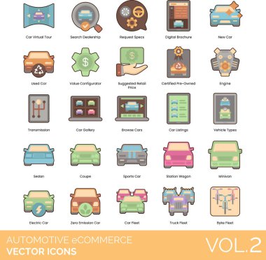 Otomotiv eCommerce Simgeleri web tablosu illüstrasyonu
