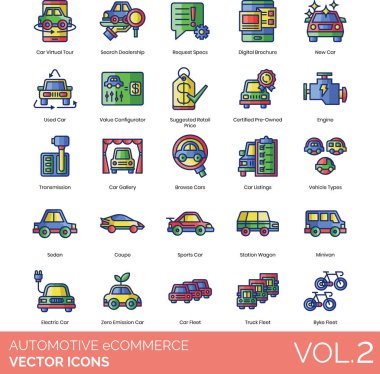 Otomotiv eCommerce Simgeleri web tablosu illüstrasyonu
