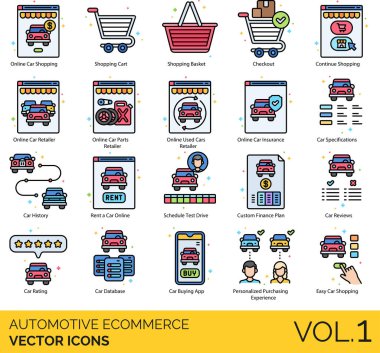 Otomotiv eCommerce Simgeleri web tablosu illüstrasyonu