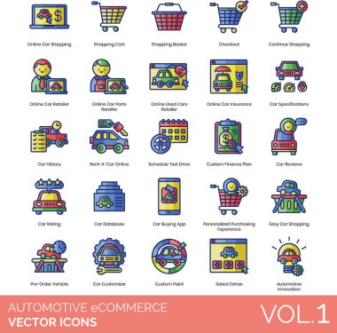 Otomotiv eCommerce Simgeleri web tablosu illüstrasyonu