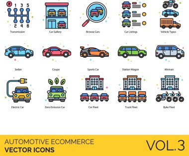 Otomotiv eCommerce Simgeleri web tablosu illüstrasyonu