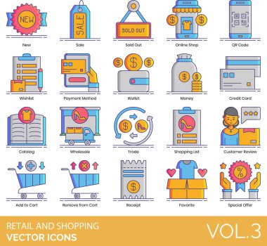 Perakende ve Alışveriş simgeleri web tablosu illüstrasyonu