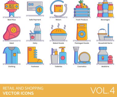 Perakende ve Alışveriş simgeleri web tablosu illüstrasyonu