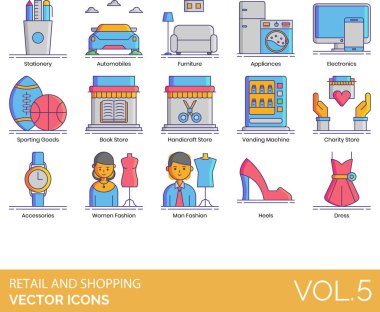 Perakende ve Alışveriş simgeleri web tablosu illüstrasyonu