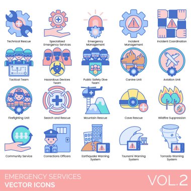 Acil Servis Simgeleri vektör illüstrasyonunu ayarladı