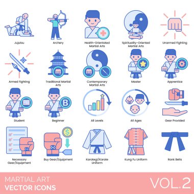 Dövüş sanatları simgeleri vektör illüstrasyonunu ayarlar