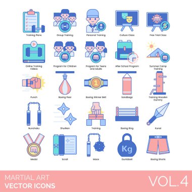 Dövüş sanatları simgeleri vektör illüstrasyonunu ayarlar