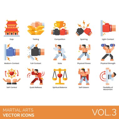 Dövüş sanatları simgeleri vektör illüstrasyonunu ayarlar