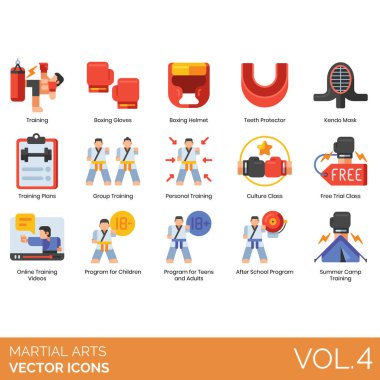 Dövüş sanatları simgeleri vektör illüstrasyonunu ayarlar
