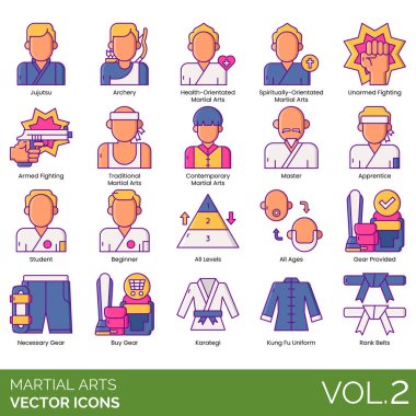 Dövüş sanatları simgeleri vektör illüstrasyonunu ayarlar