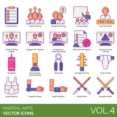 Dövüş sanatları simgeleri vektör illüstrasyonunu ayarlar