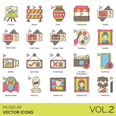 Müze simgeleri koleksiyon vektör illüstrasyonu