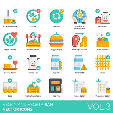 Mobil uygulama için vejetaryen ve vejetaryen simgeleri