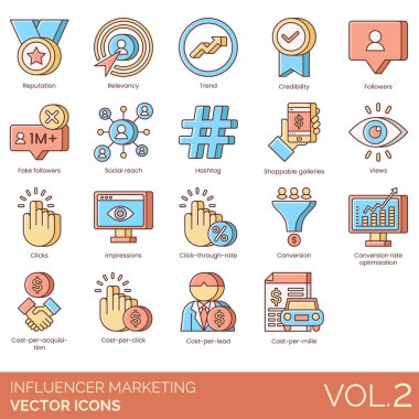 Renkli etkili pazarlama vektör simgeleri koleksiyonu