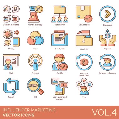 Renkli etkili pazarlama vektör simgeleri koleksiyonu seti