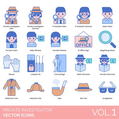 Dedektiflik araçlarını gösteren özel dedektif simgeleri