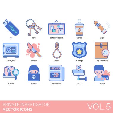 Özel dedektif vektör simgelerinin toplanması