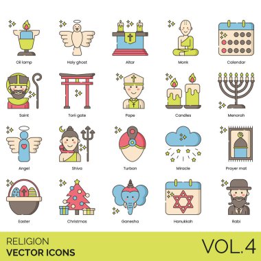 Çeşitli sembollere sahip renkli din vektörü simgeleri