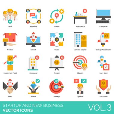 Çalışma alanı ve roket içeren renkli başlangıç simgeleri