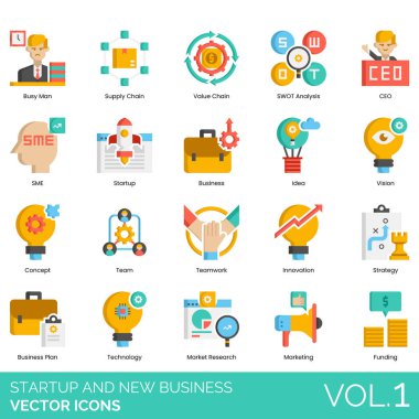 Takım çalışması yenilik planlamasını gösteren renkli başlangıç simgeleri