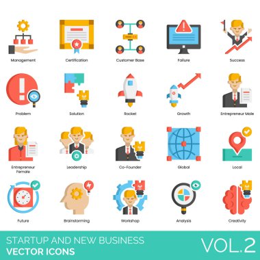 Çeşitli kavramları gösteren renkli başlangıç simgeleri