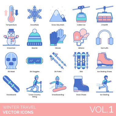 Ekipman ve faaliyetlerin yer aldığı çeşitli kış sporları simgeleri