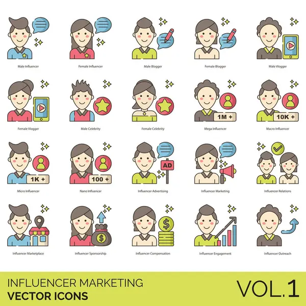 Çevrimiçi etkileşimli insanların yer aldığı çeşitli etkili pazarlama simgeleri