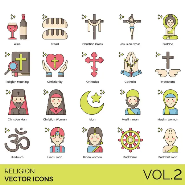 Çeşitli sembollere sahip renkli din vektörü simgeleri