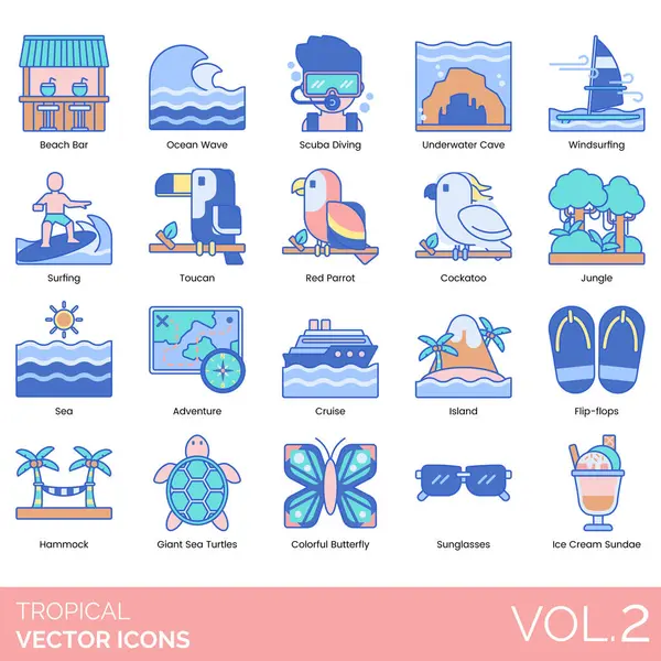 Hayvanların etkinliklerini gösteren renkli tropikal vektör simgeleri