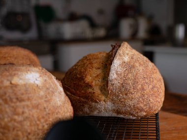 Kafe masasında taze pişmiş ekşi ekmek..