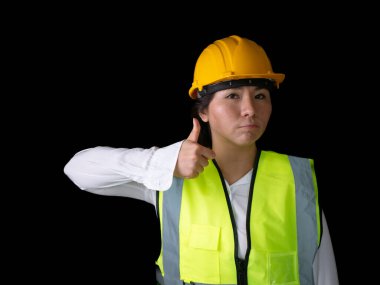 Fabrika kadın işçileri veya teknisyenleri İnşaat mühendisi veya Mimarlık proje yönetimi baş parmağını bıraktı.