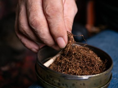 Kurutulmuş tütünle sarılmış sigara hazırlıyorum..